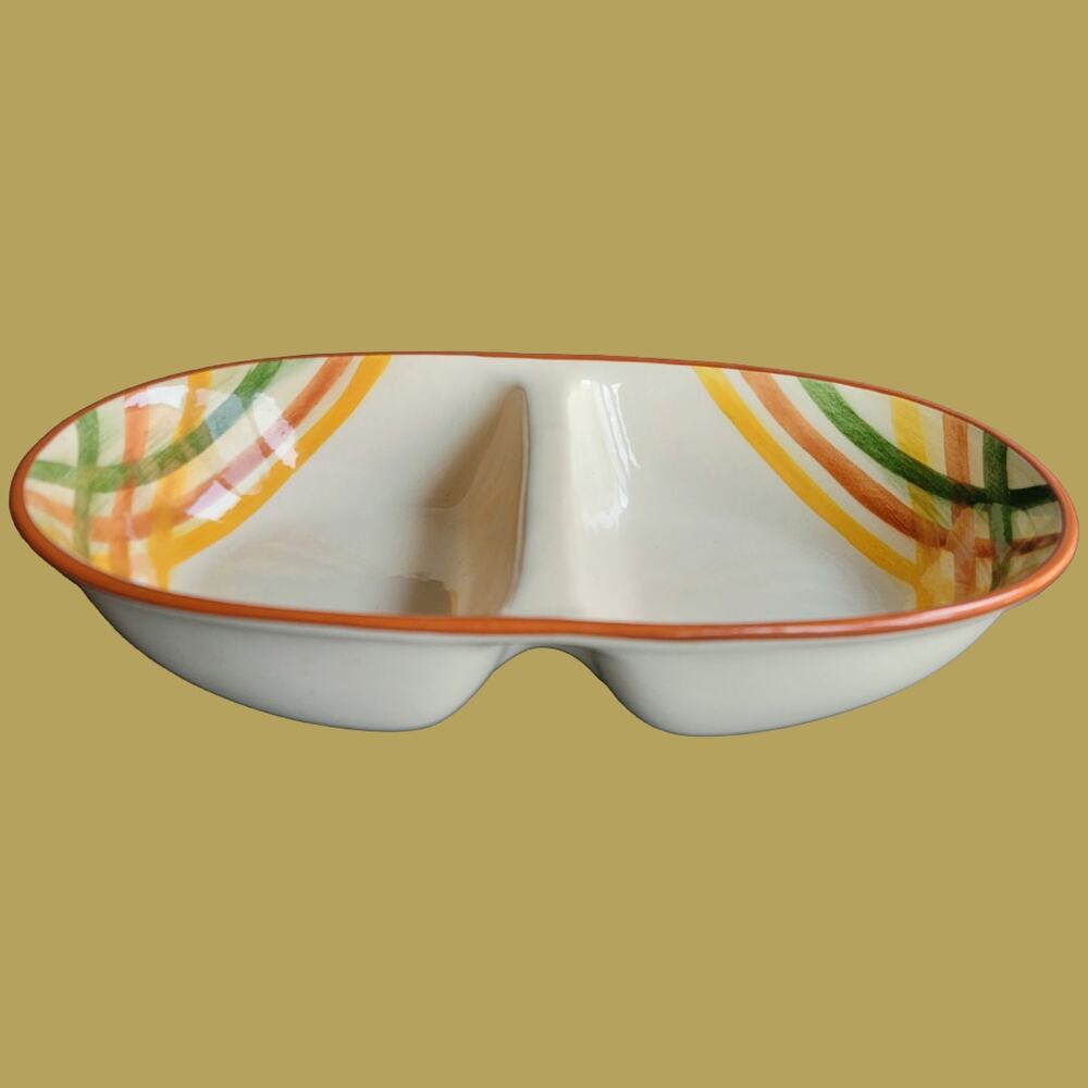 Vintage 1940s Vernonware Homespun Divided Serving Dish